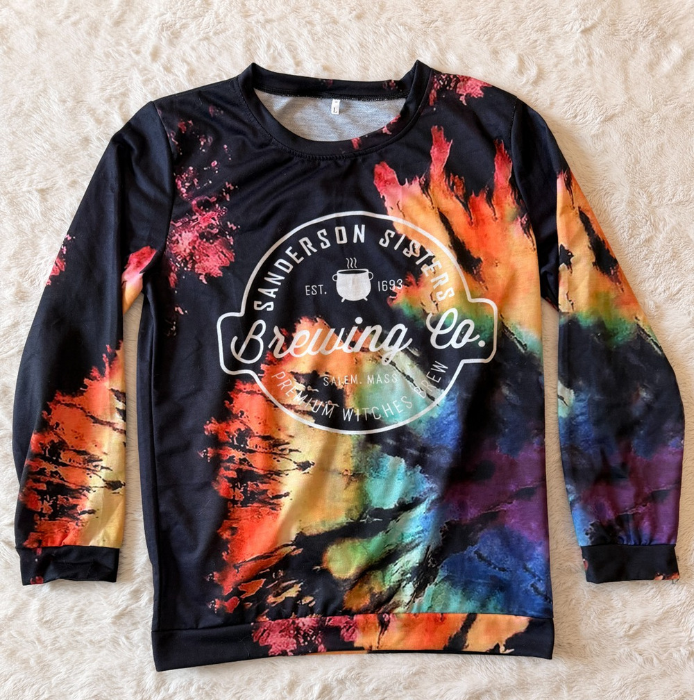 Hocus Pocus Sanderson Sisters Brewing Co. Tie Dye Sweatshirt L Salem Mass